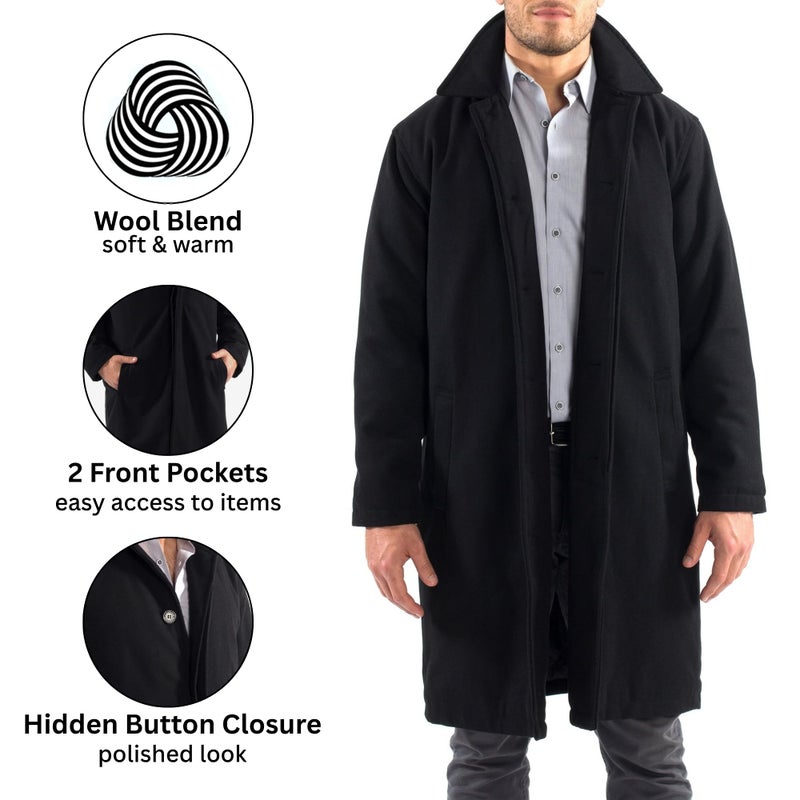 Alpine Swiss Zach Menâ€™s Wool Blend Overcoat â€“ Knee-Length Trench Coat, Runs Large for Layering Over Suits or Sweaters Black Large - Image 2